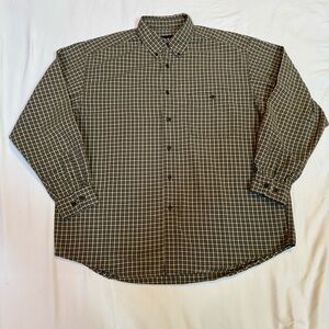 Vintage Eddie Bauer Earth Tone Gingham Button Down Shirt L Olive Brown Tan
